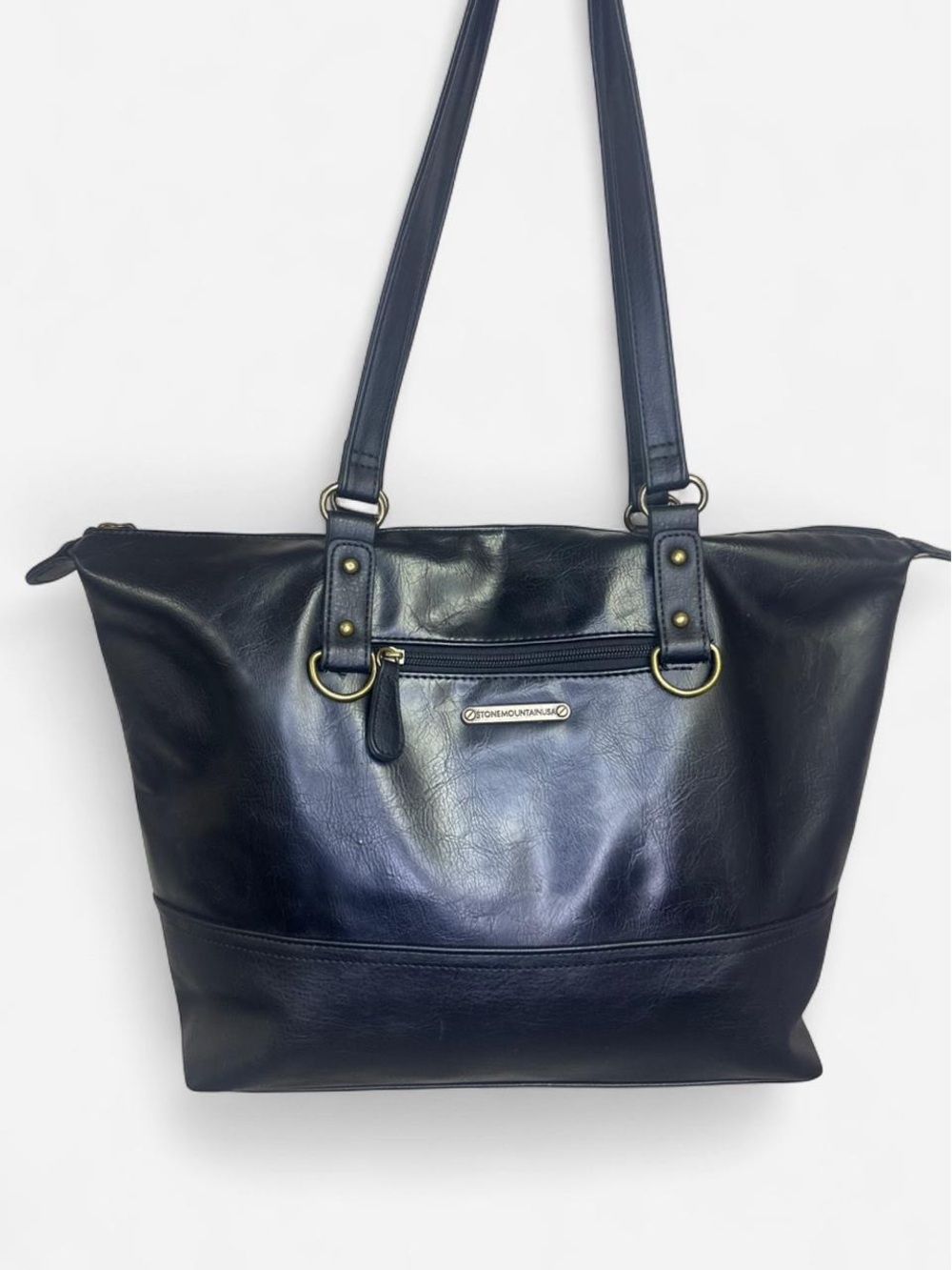Stone Mountain Black Leather Shoulder Tote